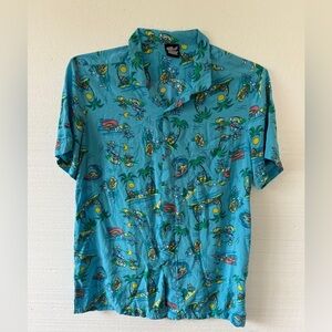 TOM&JERRY Blue Hawaiian Print Button-Up Shirt